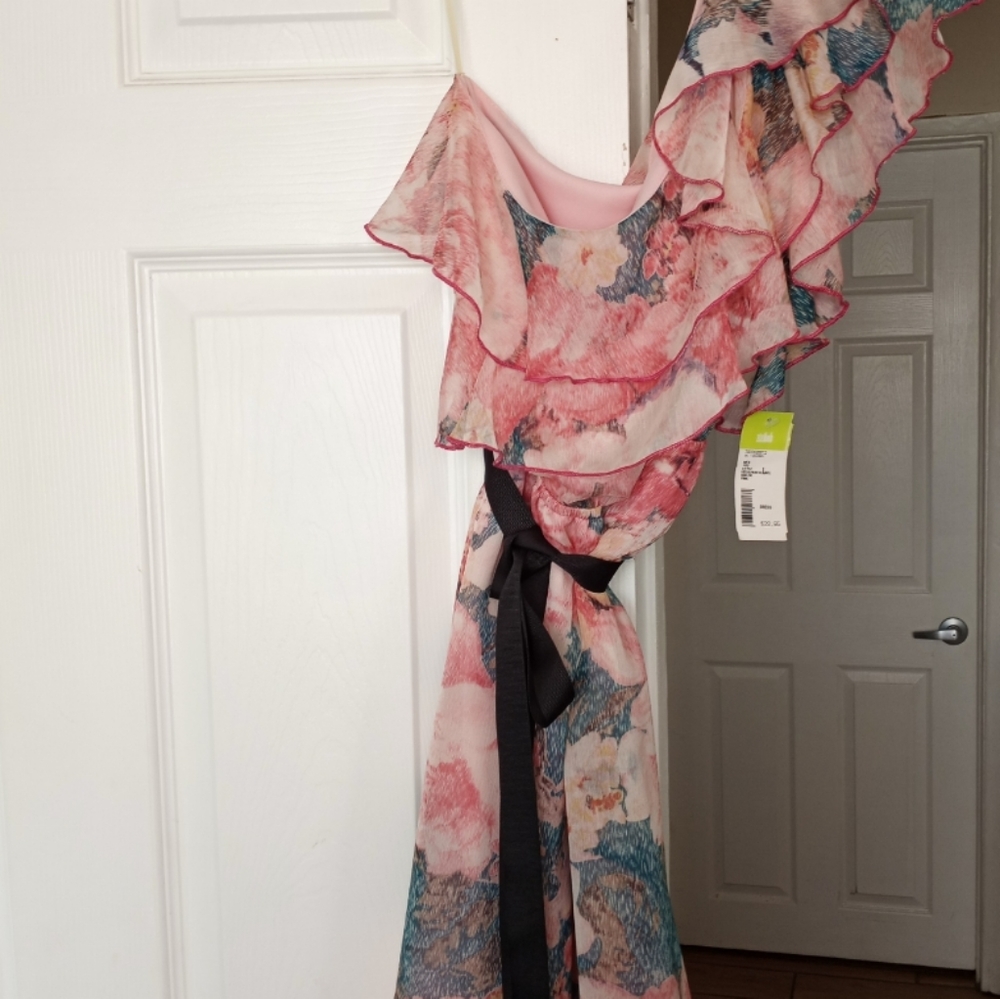 Pink Floral Dress- One ShoulderSleeve